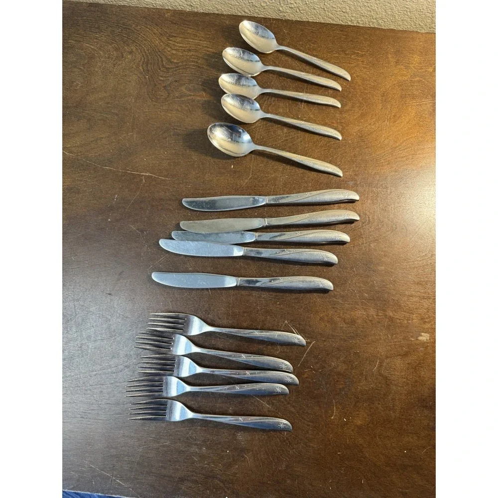 Oneida Twin Star A Mid-century Modern Pattern Stainless Flatware Lot Of 13